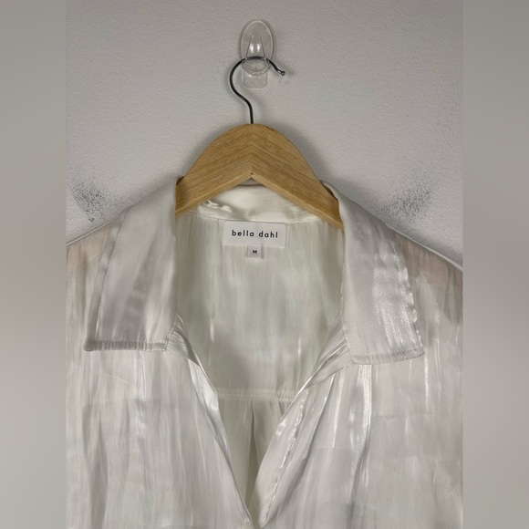 Bella Dahl Shirt Tail Button Down White Shimmer Blouse Sz M - Picture 4 of 8